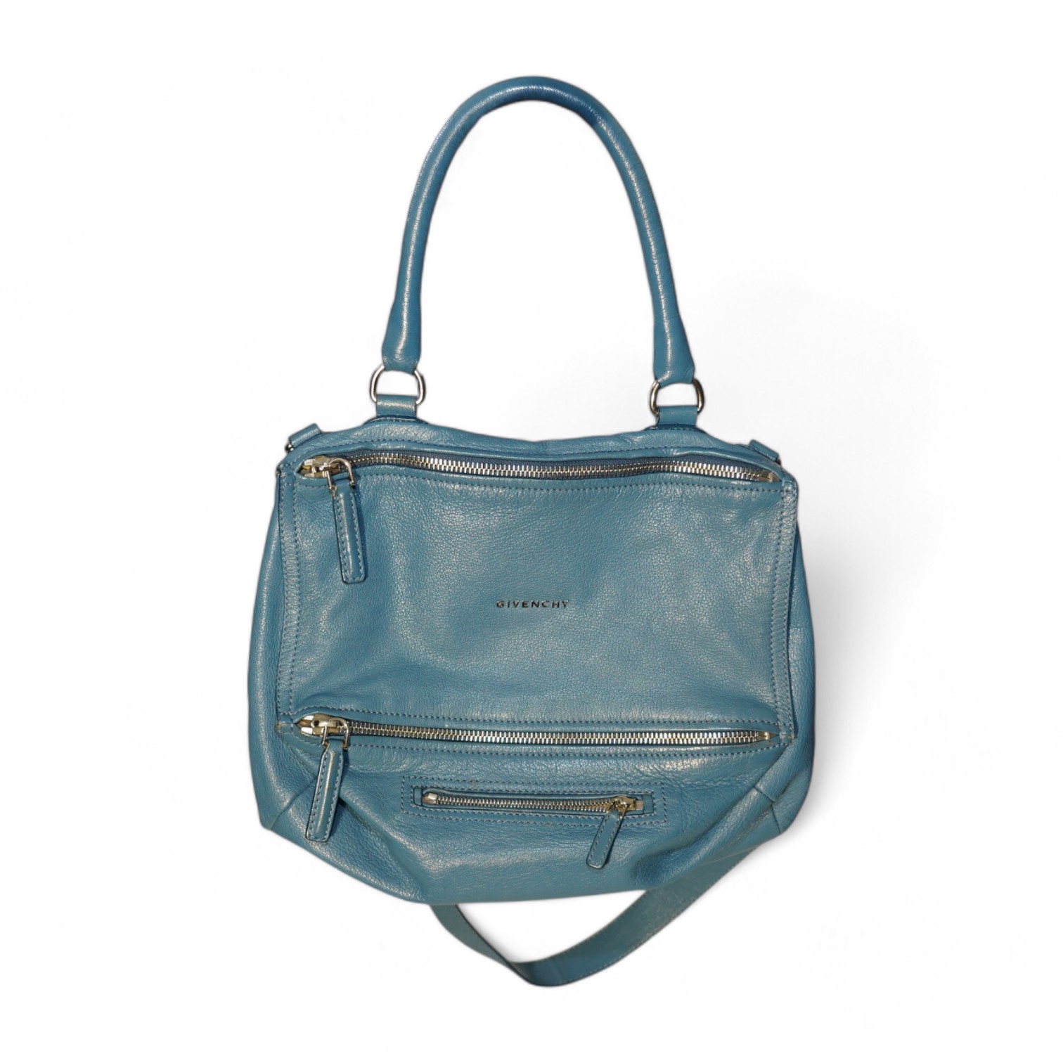 A Givenchy Pandora blue leather handbag